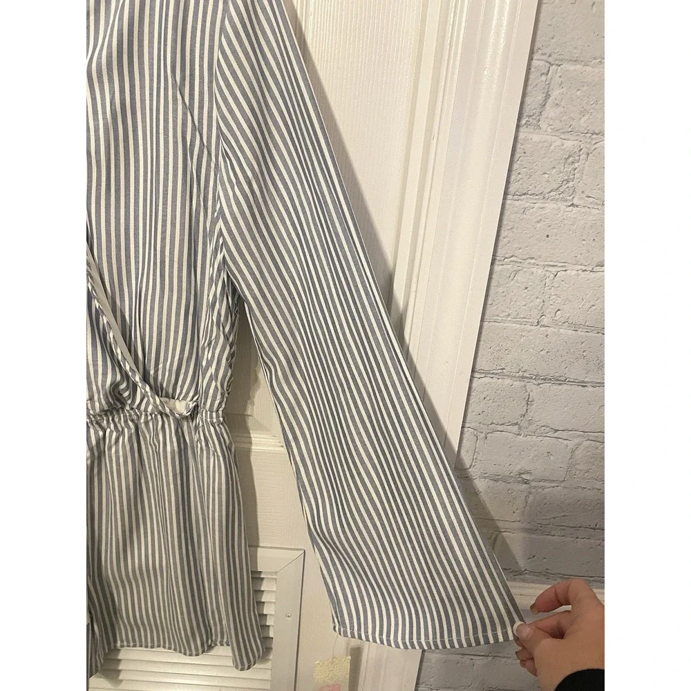GB Girls XXL Blue White Striped Romper‎ Boho Tassel Tie Bell Sleeve NWT